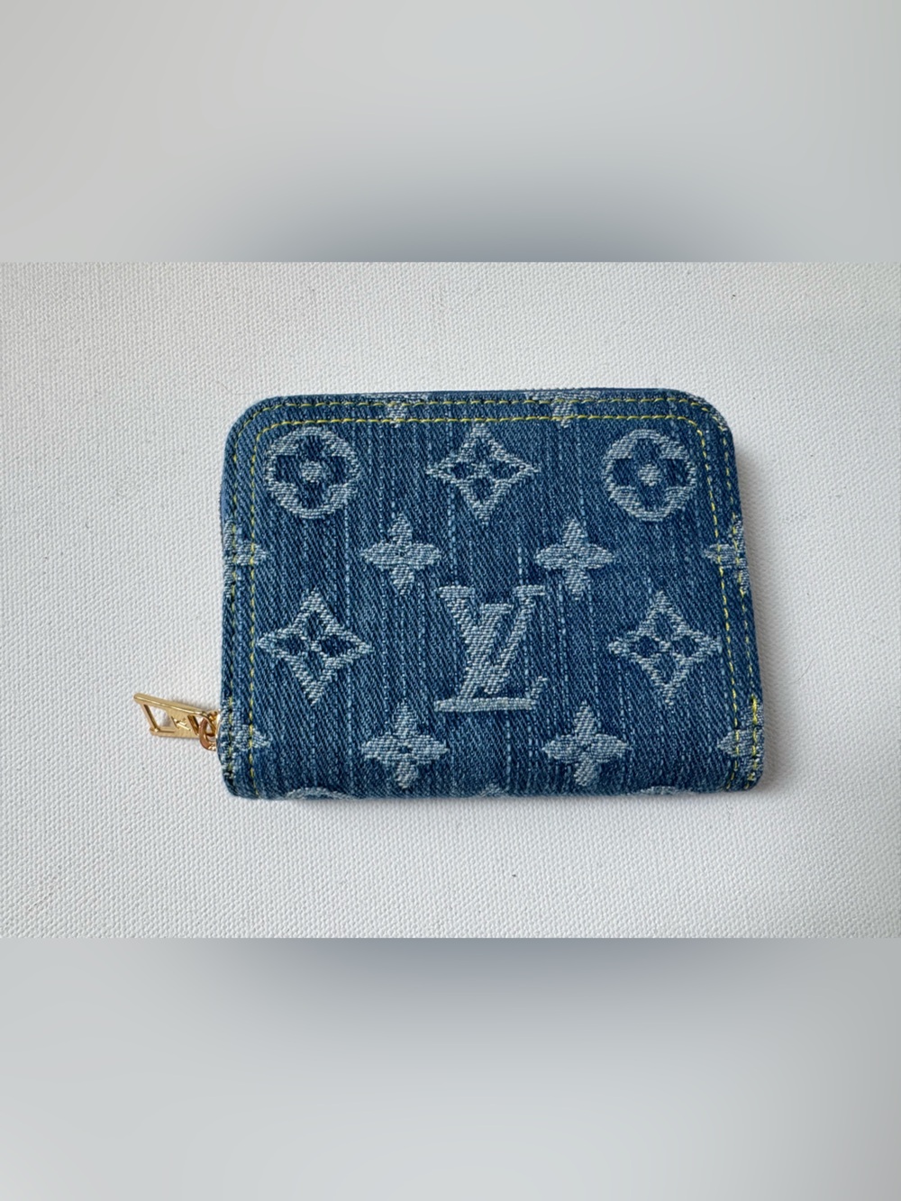 LUXE Remix Monogram Denim Zippy Coin and Card Purse Blue